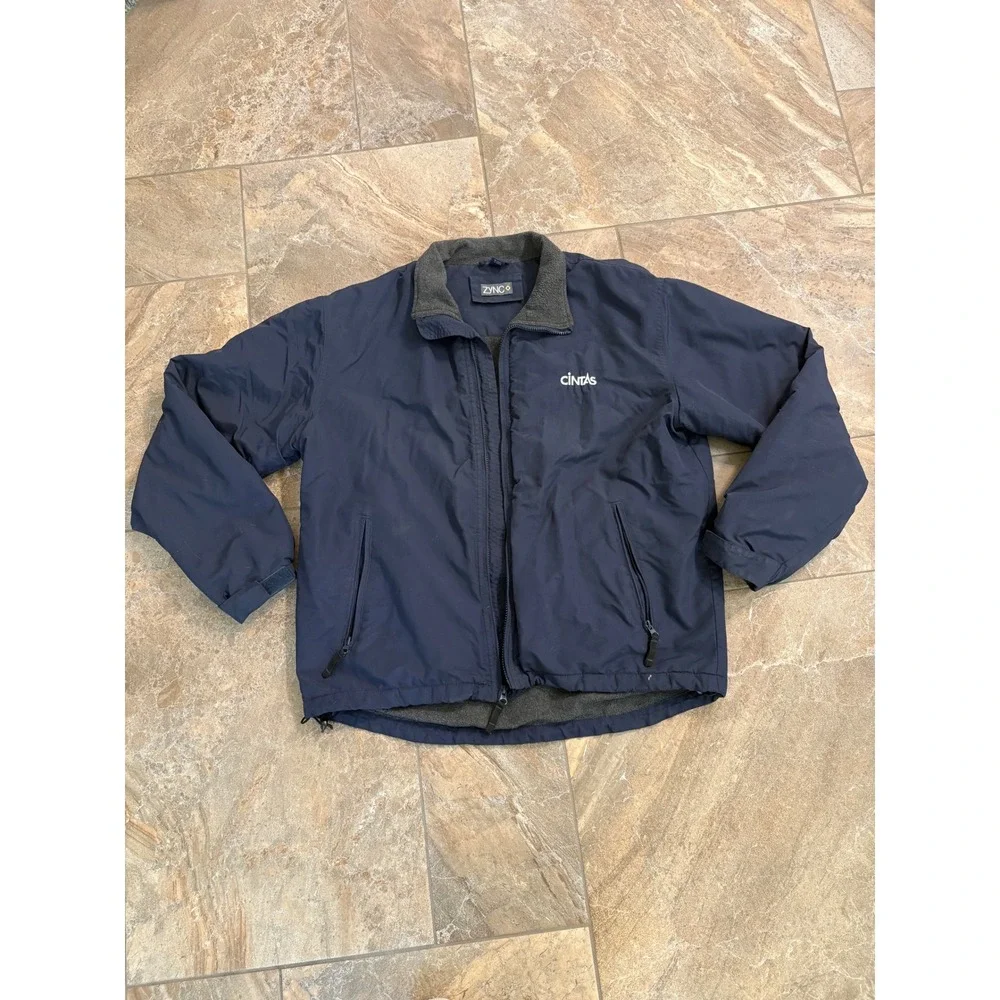 Zync Cintas Mens Navy Blue Fleece Lined Full Zip Workwear Jacket Size Large